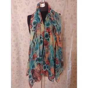 Rectangle Scarf‎ Floral Art Aqua Blue Pink Olive Wrap Sarong Beach Flowers